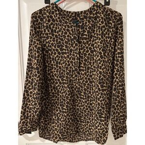 TALBOTS Leopard Print Long Sleeve Button Cuff Shirt Women's Sz S Career Casual